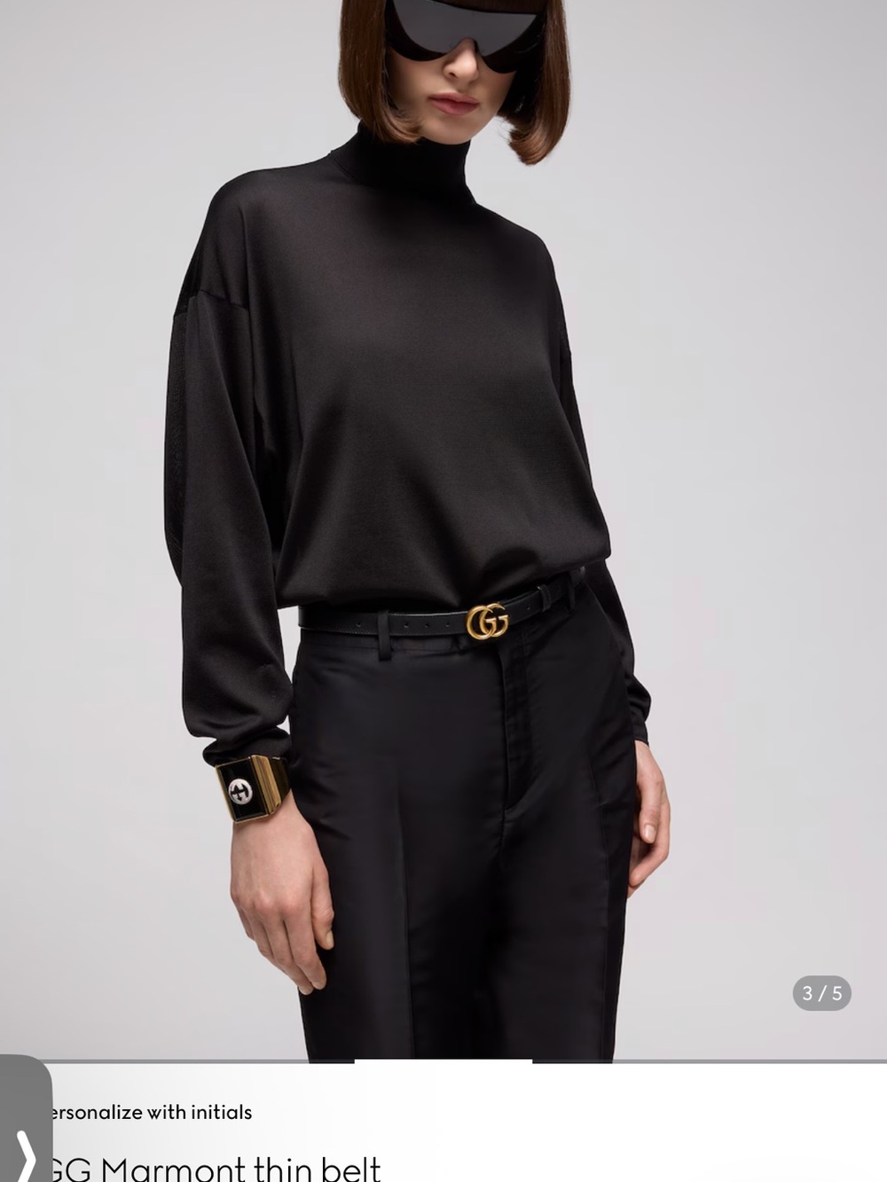 Gucci Marmont thin Black Leather Belt with Gold Double G Buckle